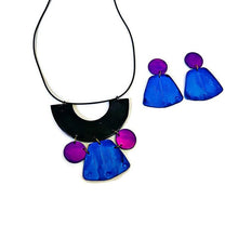 Chunky Art Deco Jewelry Set in Black, Blue Purple