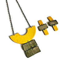 Yellow & Grey Chunky Statement Necklace & Earring Set Handmade