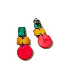Pastel Clip On Statement Earrings, Turquoise Yellow Pink – "Dani"