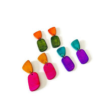 Clay Two Tone Earrings Handmade, Post or Clip Ons - "Alex"