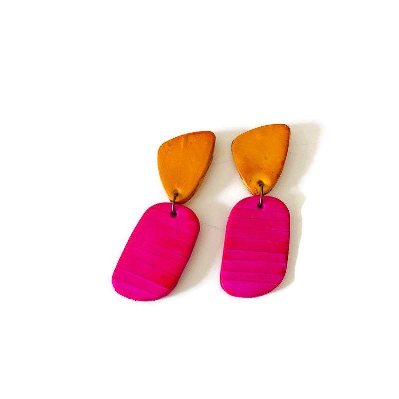 Boucles d'oreilles en argile bicolores faites à la main, à clous ou à clips - "Alex"