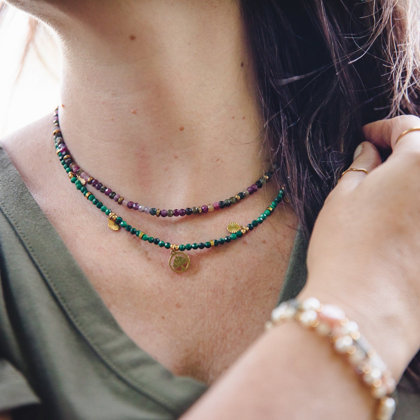 DEMETER | Malachite Necklace with Tree of Life Pendant