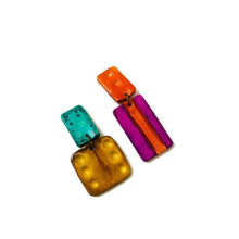 Boucles d'oreilles tendance dépareillées colorées, pour oreilles percées ou non percées, faites main en pâte polymère