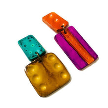 Boucles d'oreilles tendance dépareillées colorées, pour oreilles percées ou non percées, faites main en pâte polymère