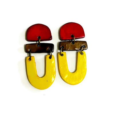 Boucles d'oreilles tendance, colorées et artistiques, pour oreilles percées ou non percées - "Beth"