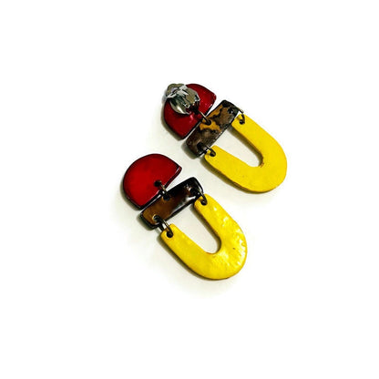 Boucles d'oreilles tendance, colorées et artistiques, pour oreilles percées ou non percées - "Beth"