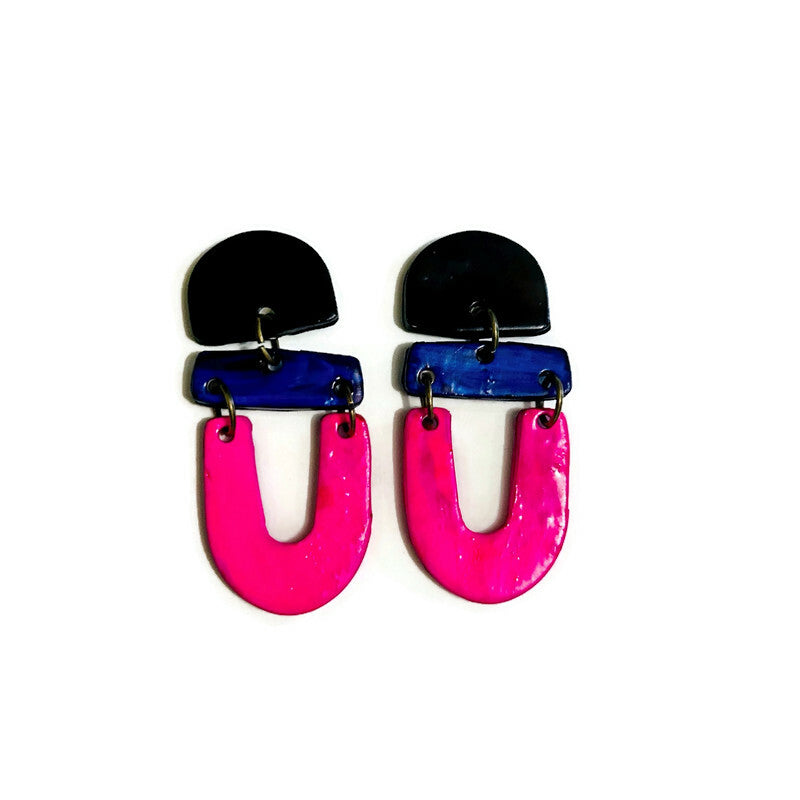 Boucles d'oreilles tendance, colorées et artistiques, pour oreilles percées ou non percées - "Beth"