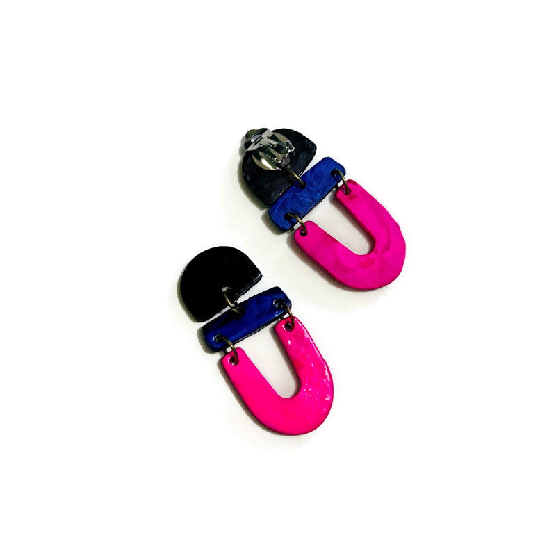 Boucles d'oreilles tendance, colorées et artistiques, pour oreilles percées ou non percées - "Beth"