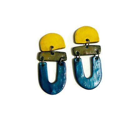 Boucles d'oreilles tendance, colorées et artistiques, pour oreilles percées ou non percées - "Beth"