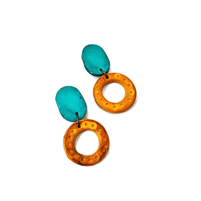 Parure de bijoux cercles entrelacés colorés, collier et boucles d'oreilles tendance, en argile polymère faits main
