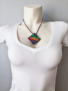 Abstract Geometric Pendant Necklace Handmade | Colorful Polymer Clay