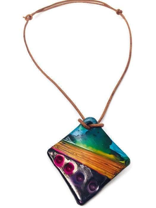 Collier Pendentif Géométrique Abstrait Fait Main | Argile Polymère Colorée