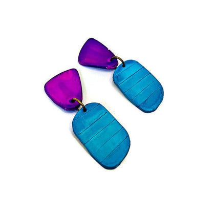 Boucles d'oreilles en argile bicolores faites à la main, à clous ou à clips - "Alex"