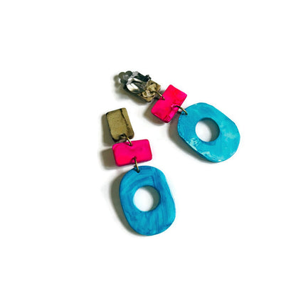 Longues Boucles d'Oreilles Colorées Bleues, Roses et Grises