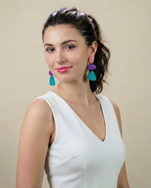 Tri Color Clip On Statement Earrings Handmade- "Amy"