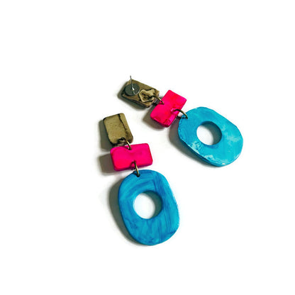 Longues Boucles d'Oreilles Colorées Bleues, Roses et Grises