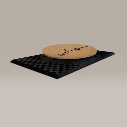 welcome + paw round doormat set