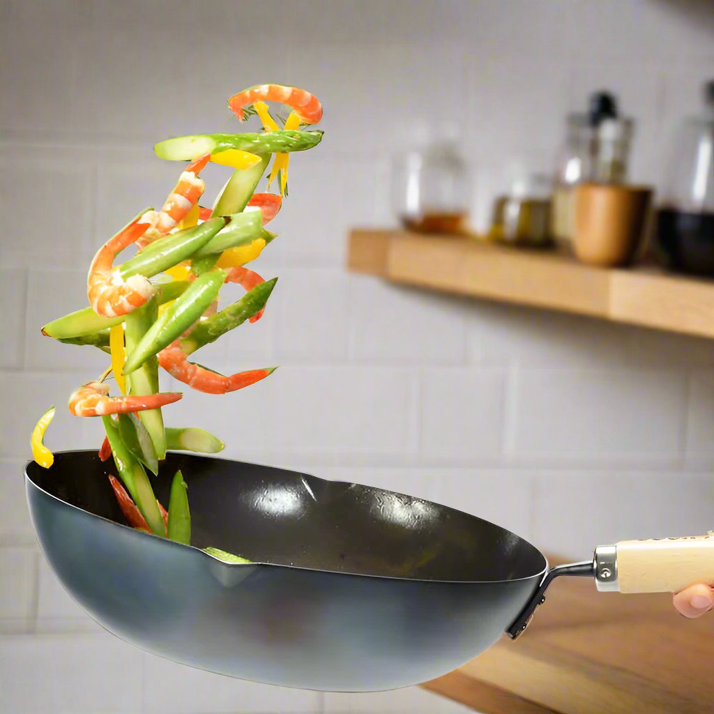 Wok en acier au carbone Yoshikawa Cook-Pal Ren 36 cm | Fabriqué au Japon