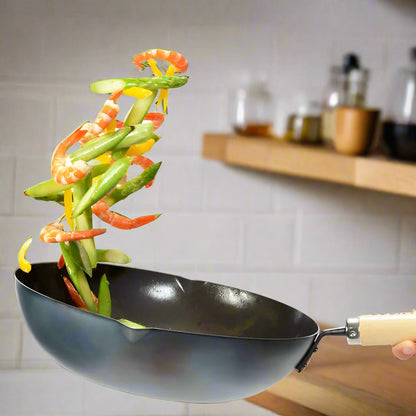 Wok en acier au carbone Yoshikawa Cook-Pal Ren 36 cm | Fabriqué au Japon