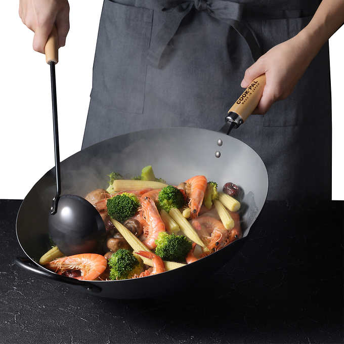 Wok en acier au carbone Yoshikawa Cook-Pal Ren 36 cm | Fabriqué au Japon