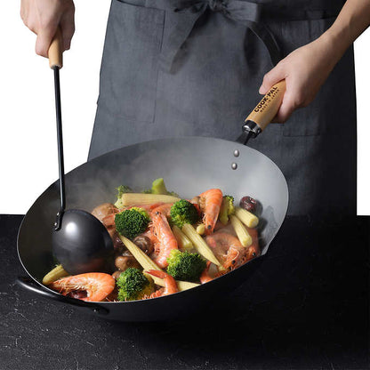 Wok en acier au carbone Yoshikawa Cook-Pal Ren 36 cm | Fabriqué au Japon