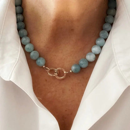 Collier plastron aigue-marine