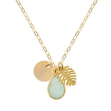 Collier initial en calcédoine de Monstera doré