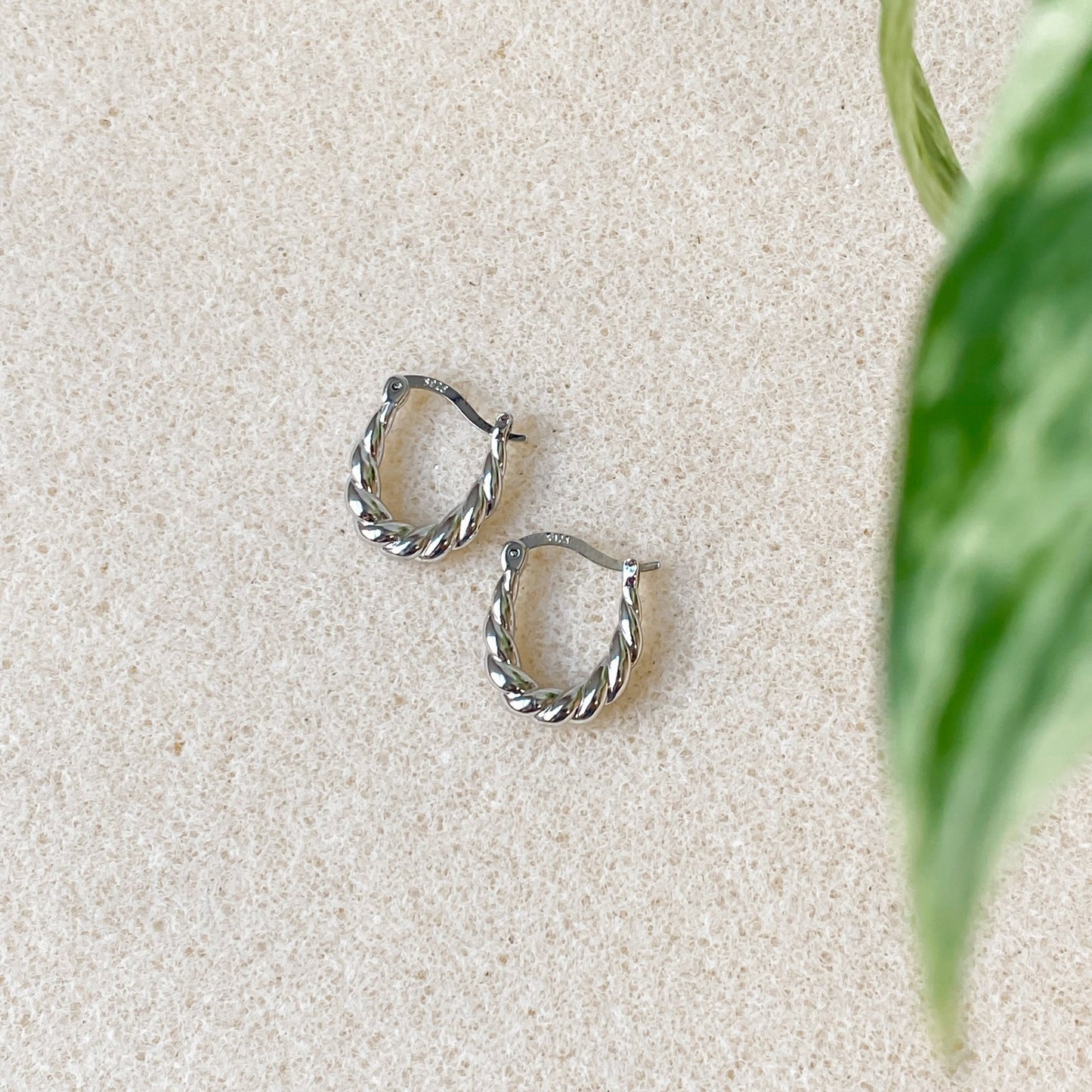 Sterling Silver 925 Textured Twisted Hoop Earrings | HÉRA