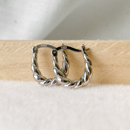 Sterling Silver 925 Textured Twisted Hoop Earrings | HÉRA