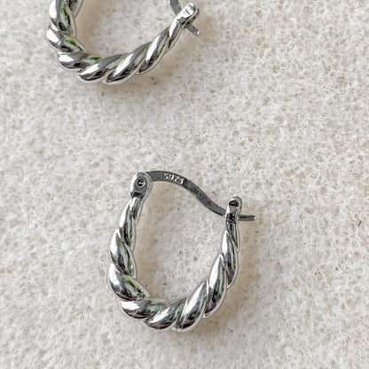 Sterling Silver 925 Textured Twisted Hoop Earrings | HÉRA