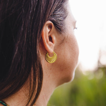 18K Gold Plated Sterling Silver Textured Hoop Earrings | HÉLIA