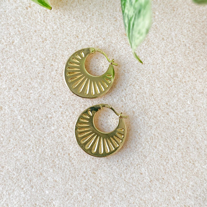 18K Gold Plated Sterling Silver Textured Hoop Earrings | HÉLIA