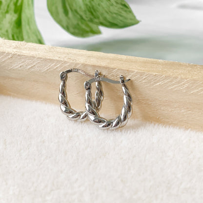 Sterling Silver 925 Textured Twisted Hoop Earrings | HÉRA