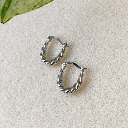 Sterling Silver 925 Textured Twisted Hoop Earrings | HÉRA
