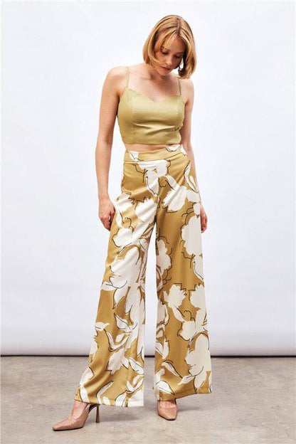 (Basic) Satin Crop Top  with String Straps - Olive
