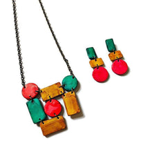 Geometric Statement Jewelry Set, Necklace & Earrings, Handmade Polymer Clay