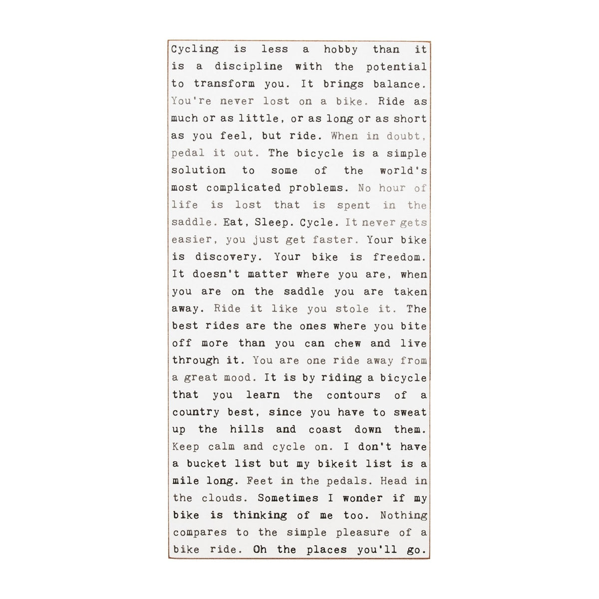 Typewriter Sign - Cycling