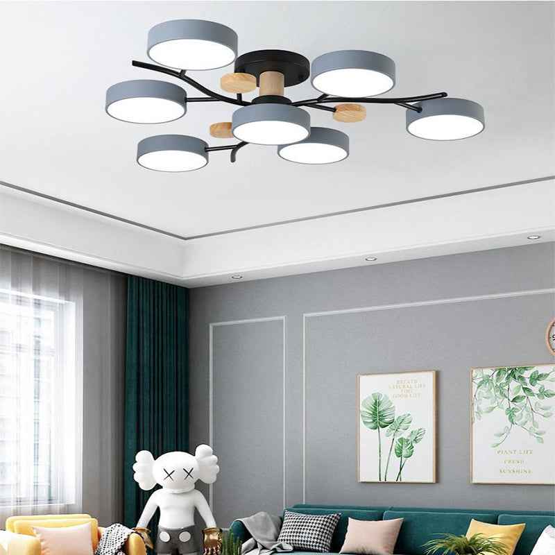 Plafonnier LED pour salon, style nordique, bois simple, coloris macaron