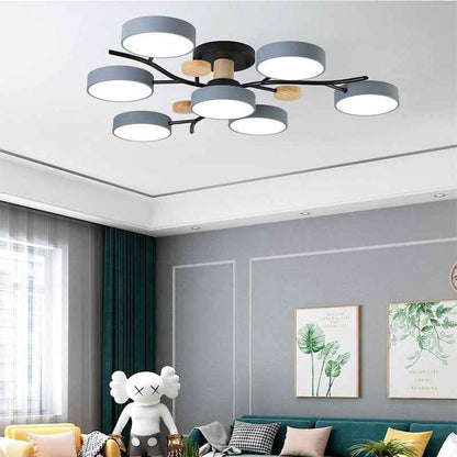 Plafonnier LED pour salon, style nordique, bois simple, coloris macaron