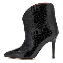Bottines à talons aiguilles en cuir verni pour femme – Bottines tendance à bout pointu et motif pierre