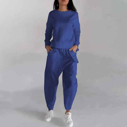 Ensemble d'intérieur mode pour femme – Haut pull uni et pantalon large