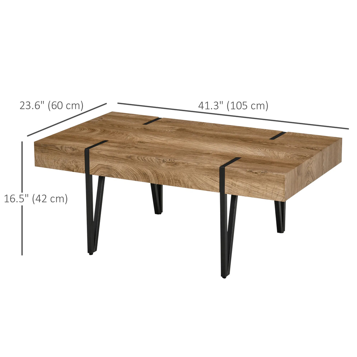 Rustic Rectangular Coffee Table – Natural Wood Center Table with Steel Hairpin Legs (United States & Canada Delivery Only)