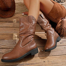 Bottines femme mi-mollet tendance – Bottines en cuir PU à bout pointu et talon bloc
