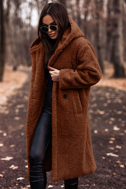 Autumn Winter Fashion Elegant Long Coat Woman Plush Warm Faux Fleece Coat Women Teddy Jacket Female Teddy Coat Outwear Ladies