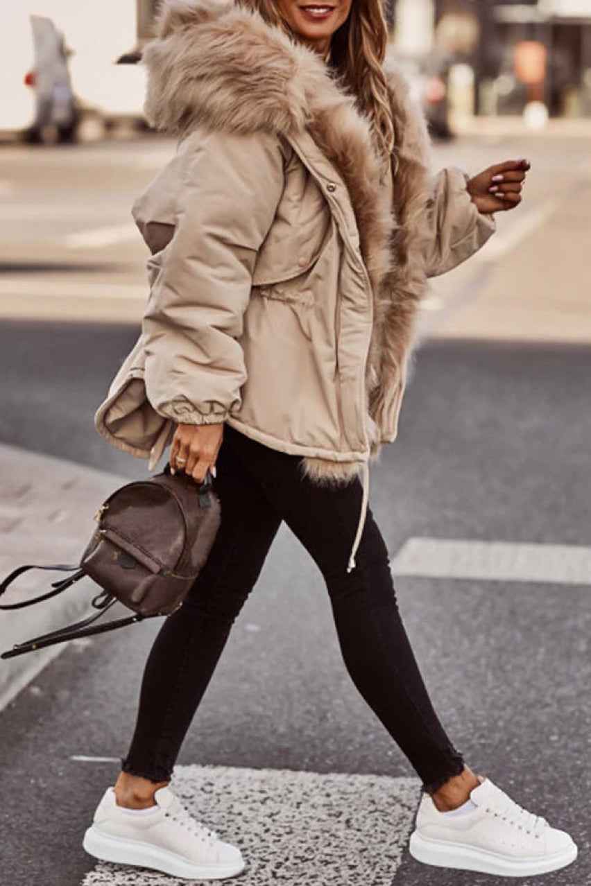 Parka femme à col fourrure, veste rembourrée en coton