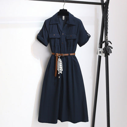 Women’s Summer Waist-Cinching A-Line Shirt Dress – Casual Button-Up Flare Dress