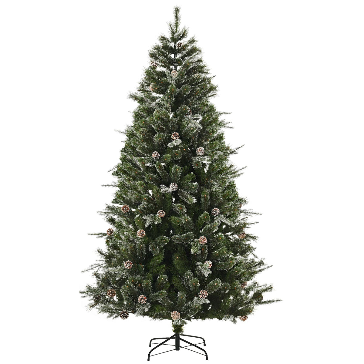 HOMCM 7FT Artificial Christmas Snow Pine Tree Holiday Home Xmas Decoration With Automatic Open, Pinecone, Green (Canada Delivery Only)