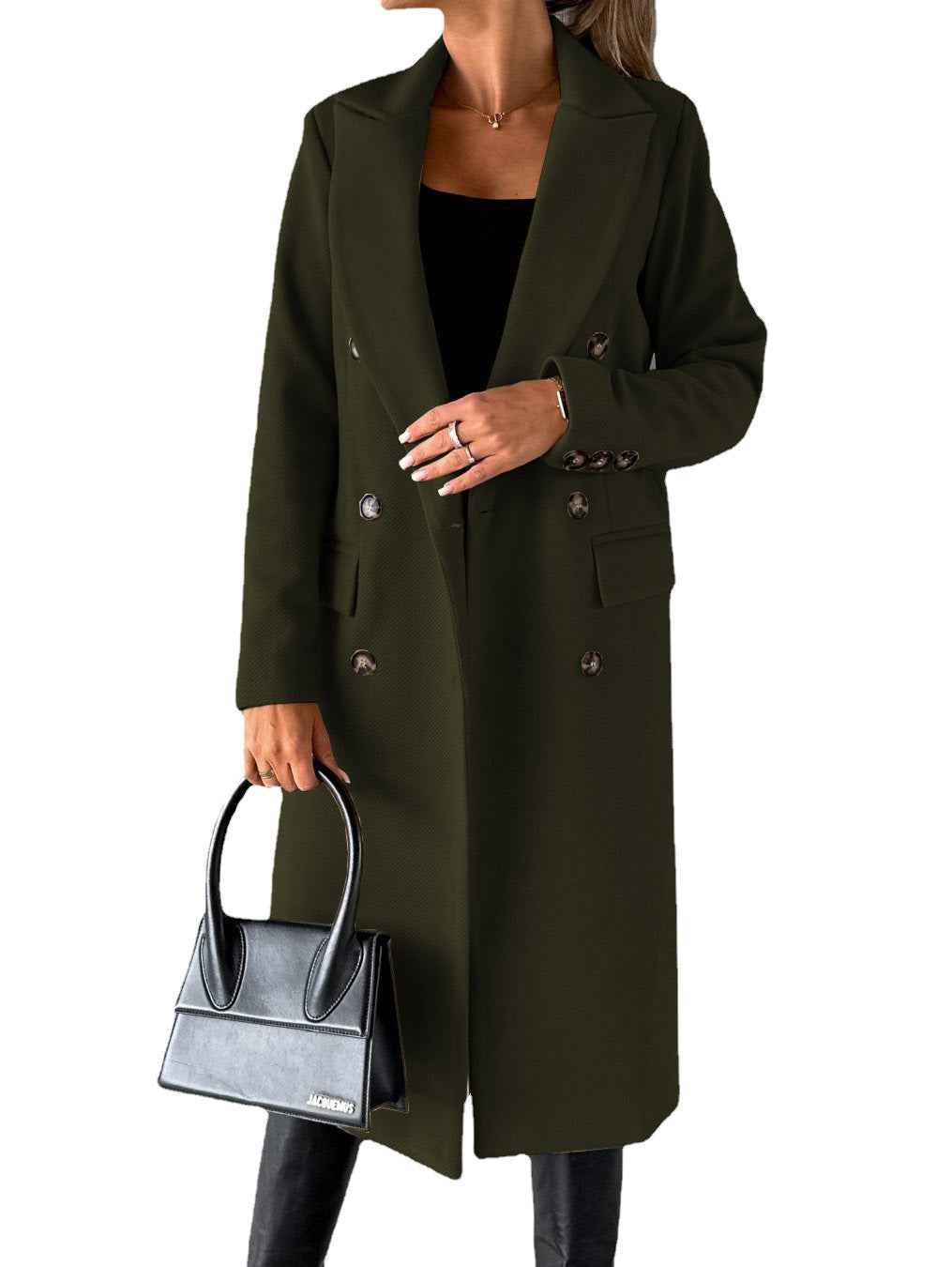 Manteau à revers croisé Mode hiver Unie Slim Longue Veste Manches Longues Hauts Vêtements Femme