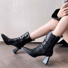 Bottines à bout carré et talon épais pour femme – Bottines de mode en PU style européen