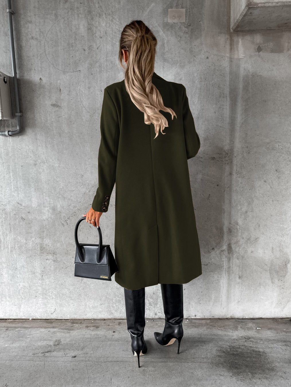 Manteau à revers croisé Mode hiver Unie Slim Longue Veste Manches Longues Hauts Vêtements Femme